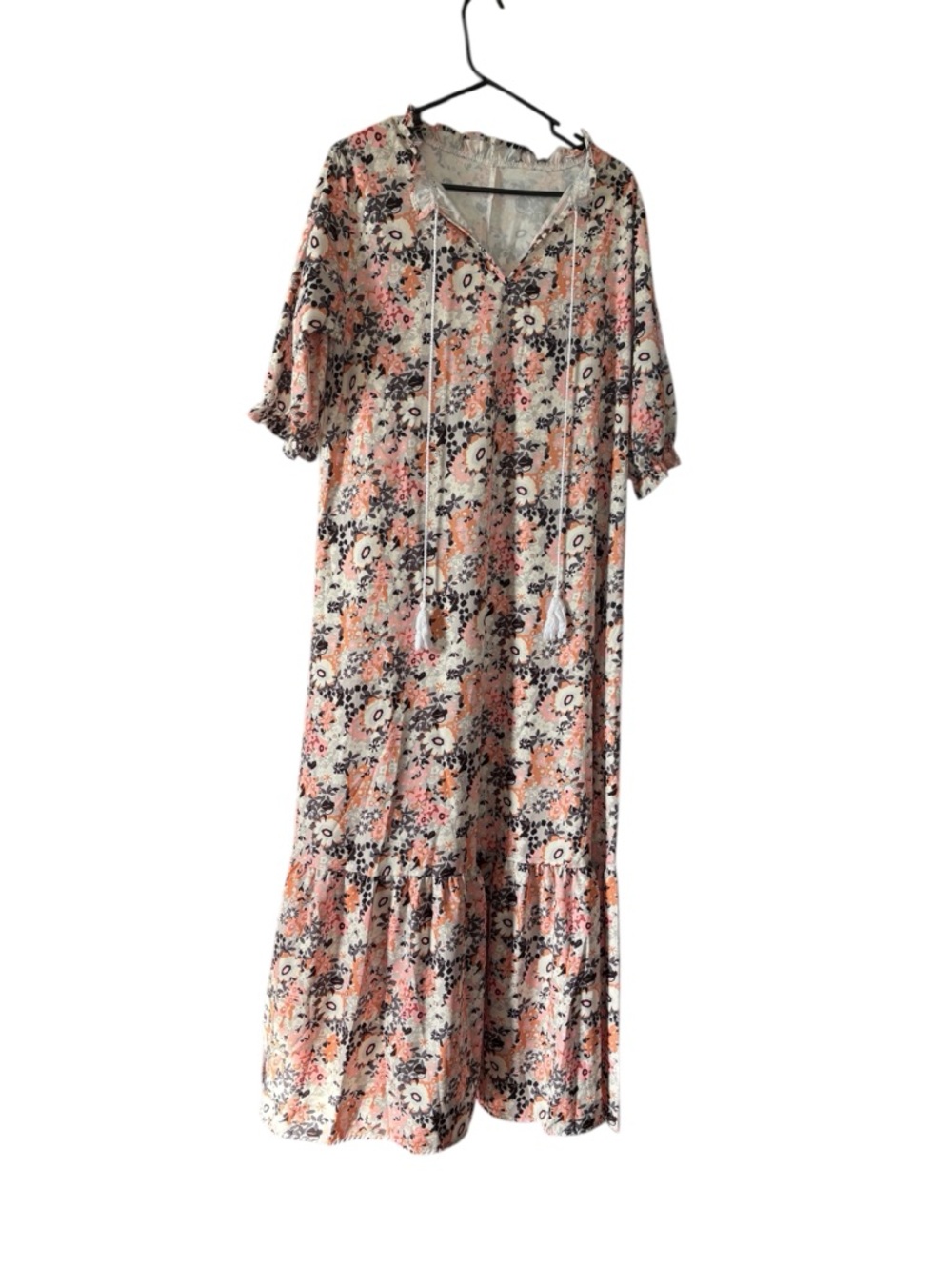 Floral Tie-Front Maxi Dress in Blush Pink and Cream